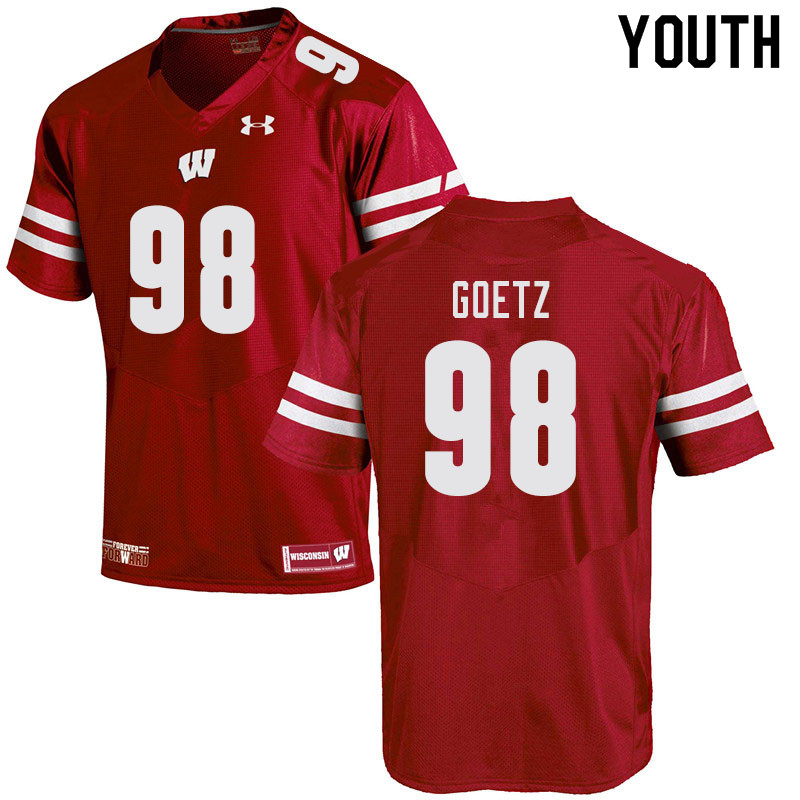 Youth #98 C.J. Goetz Wisconsin Badgers College Football Jerseys Sale-Red - Click Image to Close